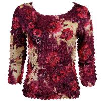 Satin Origami Petal Shirts - Three Quarter Sleeve - Rose Floral - Berry