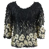 Satin Origami Petal Shirts - Three Quarter Sleeve - Ivory Poppies on Black