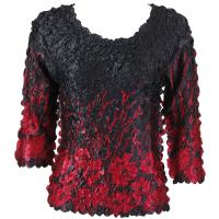 Satin Origami Petal Shirts - Three Quarter Sleeve - Red Poppies on Black