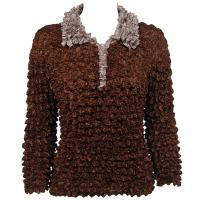Gourmet Popcorn - 3/4 3 Button Contrast Collar - Chocolate-Tumbleweed Tan