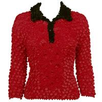 Coin Fishscale - 3/4 3 Button Contrast Collar - Sale - Red-Black