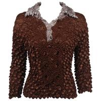 Coin Fishscale - 3/4 3 Button Contrast Collar - Sale - Chocolate-Tumbleweed Tan