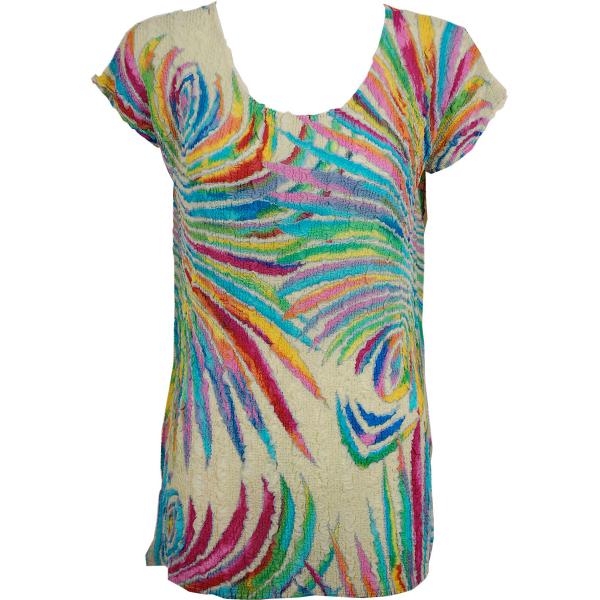 Wholesale 1398 - Magic Crush Georgette - Cap Sleeve Tunics* Rainbow Swirl on Ivory  - One Size  Fits (S-M)