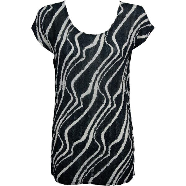 Wholesale 1398 - Magic Crush Georgette - Cap Sleeve Tunics* Ribbon Black-White Plus - One Size Fits (L-XL)