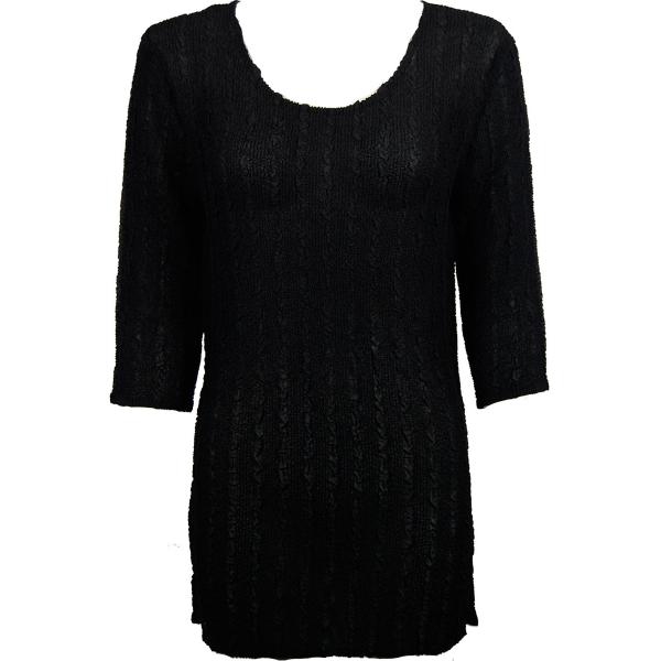 Wholesale 1399 - Magic Crush Georgette 3/4 Sleeve Tunics Solid Black - Curvy (L-XL)