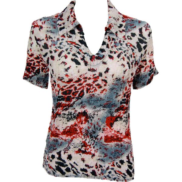 Wholesale 1404 - Magic Crush Georgette Short Sleeve Collared Reptile Floral - Red - One Size Fits Most