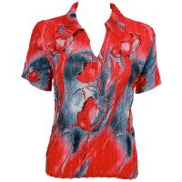 Magic Crush Georgette - Short Sleeve with Collar - Sale - Tulips Charcoal-Red