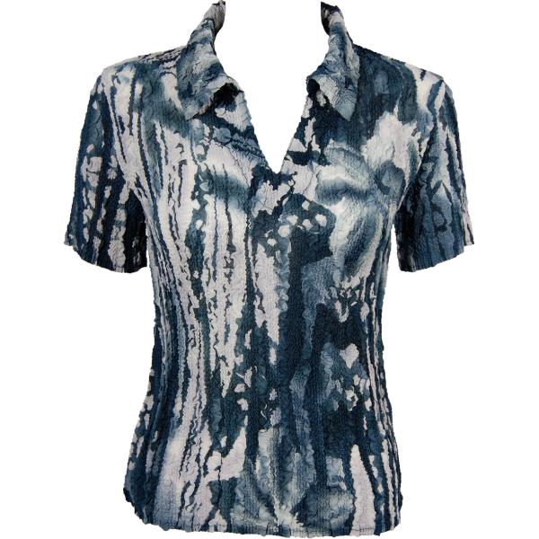 Wholesale 1404 - Magic Crush Georgette Short Sleeve Collared Abstract Floral - Navy-White - One Size Fits Most