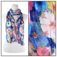 Skinny Scarves - Crinkled Chiffon - Big Floral - Blue