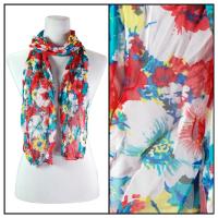 Skinny Scarves - Crinkled Chiffon - Big Floral - Red