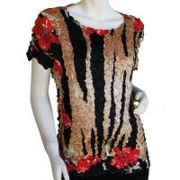Satin Origami Petal Shirts - Cap Sleeve - Tiger-Red Floral