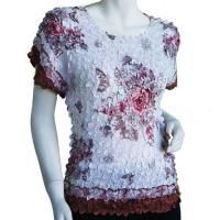 Satin Origami Petal Shirts - Cap Sleeve - White-Pink-Tan Floral