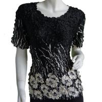 Satin Origami Petal Shirts - Cap Sleeve - Ivory Poppies on Black