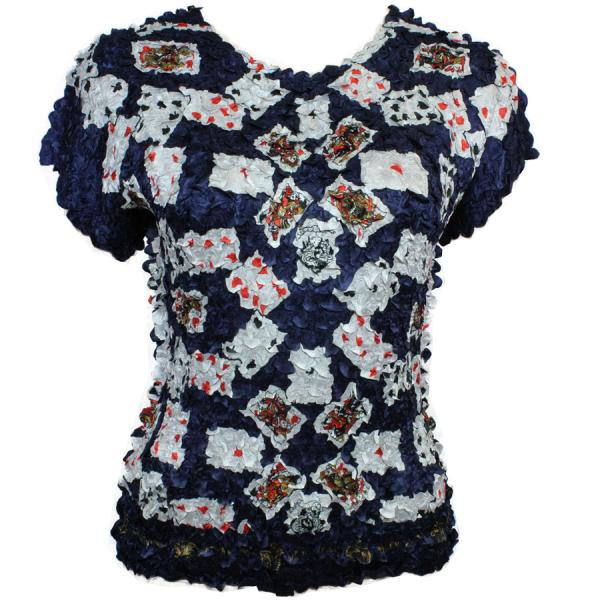 Wholesale 1441 - Satin Petal Shirts - Cap & Sleeveless Playing Cards on Navy - One Size Fits Most