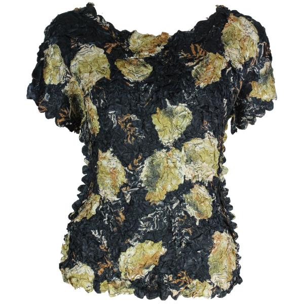 Wholesale 1441 - Satin Petal Shirts - Cap & Sleeveless Black w/ Gold Leaves - One Size Fits Most
