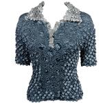 Coin Fishscale - SS 3 Button Contrast Collar - Sale - Charcoal-Silver