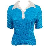 Coin Fishscale - SS 3 Button Contrast Collar - Sale - Turquoise-White