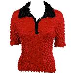 Coin Fishscale - SS 3 Button Contrast Collar - Sale - Red-Black