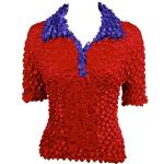 Coin Fishscale - SS 3 Button Contrast Collar - Sale - Red-Purple