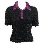 Coin Fishscale - SS 3 Button Contrast Collar - Sale - Black-Eggplant