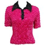 Coin Fishscale - SS 3 Button Contrast Collar - Sale - Magenta-Black