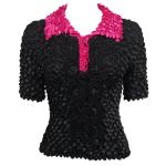 Coin Fishscale - SS 3 Button Contrast Collar - Sale - Black-Magenta