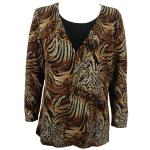 Queen Size Slinky - Mock Cardigan - Animal Print with Brown and Gold Accent - Black