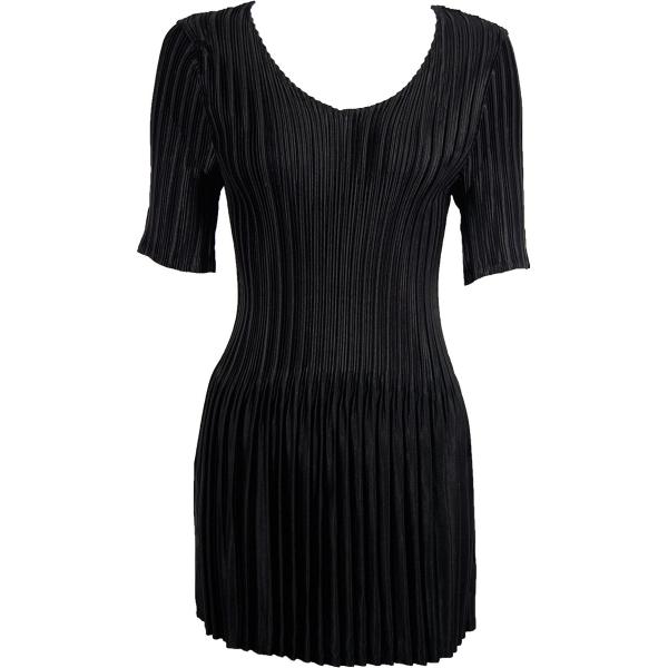 Wholesale 1554 - Satin Mini Pleat 3/4 Sleeve Dresses Solid Black - One Size Fits Most