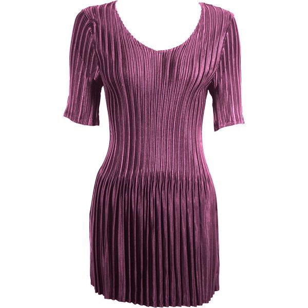 Wholesale 1211 - Satin Mini Pleats  3/4 Sleeve w/ Collar Solid Eggplant - One Size Fits Most