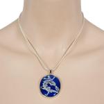 Jewelry - Pendants on Chains - Oval Abstract Blue-Silver