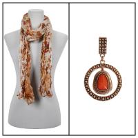 Scarves - Crinkle Floral 2123 w/ Pendant - Copper w/ Pendant #385