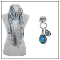 Scarves - Crinkle Floral 2123 w/ Pendant - Dusty Blue w/ Pendant #397