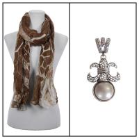 Scarves - Crinkle Giraffe Abstract 2117 w/ Pendant - Brown-Taupe w/ Pendant #398