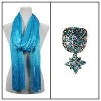 Scarves - Metallic Fishnet 3836 w/ Pendant - Turquoise w/ 067 - Turquoise 01