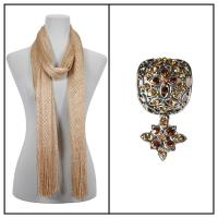 Scarves - Metallic Fishnet 3836 w/ Pendant - Gold w/ 067 - Tan