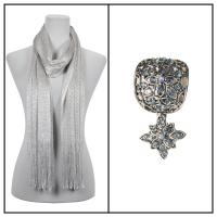 Scarves - Metallic Fishnet 3836 w/ Pendant - Silver w/ 067 - Silver