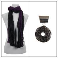 Scarves - Two-Tone Crinkle 908081 w/ Pendant - Black-Purple w/ Pendant #055