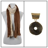 Scarves - Two-Tone Crinkle 908081 w/ Pendant - Brown-Beige w/ Pendant #056