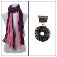 Scarves - Two-Tone Crinkle 908081 w/ Pendant - Eggplant-Bubblegum w/ Pendant #055