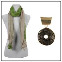 Scarves - Two-Tone Crinkle 908081 w/ Pendant - Green-Taupe w/ Pendant #056
