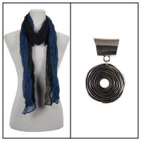 Scarves - Two-Tone Crinkle 908081 w/ Pendant - Black-Navy w/ Pendant #055