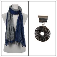 Scarves - Two-Tone Crinkle 908081 w/ Pendant - Navy-Silver w/ Pendant #055