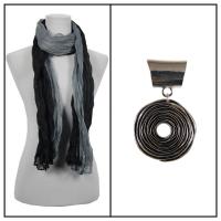 Scarves - Two-Tone Crinkle 908081 w/ Pendant - Black-Silver w/ Pendant #055