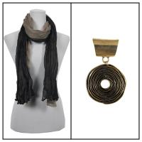 Scarves - Two-Tone Crinkle 908081 w/ Pendant - Black-Taupe w/ Pendant #056