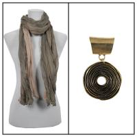 Scarves - Two-Tone Crinkle 908081 w/ Pendant - Granite-Taupe w/ Pendant #056