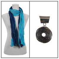 Scarves - Two-Tone Crinkle 908081 w/ Pendant - Turquoise-Navy w/ Pendant #055