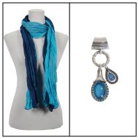 Scarves - Two-Tone Crinkle 908081 w/ Pendant - Turquoise-Navy w/ Pendant #397