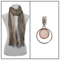 Scarves - Two-Tone Crinkle 908081 w/ Pendant - Granite-Taupe w/ Pendant #390