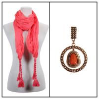 Scarves - Crinkled Woven w/ Tassel w/ Pendant - Coral w/ Pendant #385