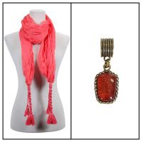 Scarves - Crinkled Woven w/ Tassel w/ Pendant - Coral w/ Pendant #391